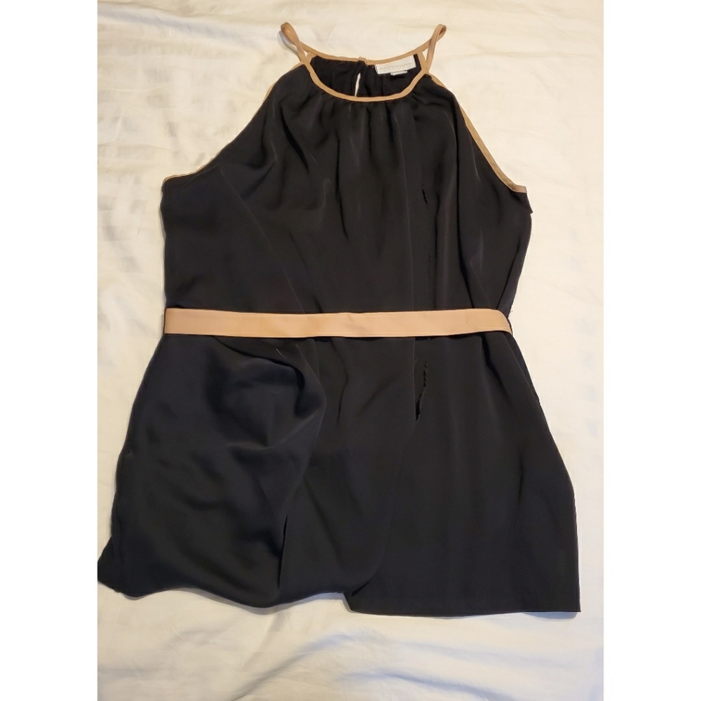 NY&Co Black Drapey Belted Hater Top with Tan Trim